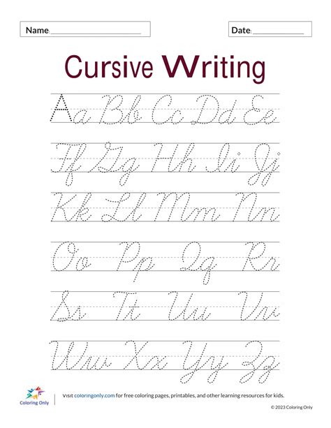 Cursive Writing Free Printable Worksheet Coloring Pages