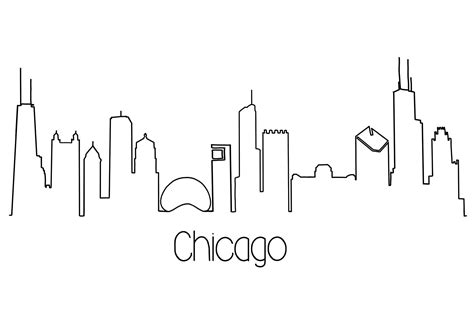 Chicago Skyline Line Art Skyline Chicago City Silhouette Outline