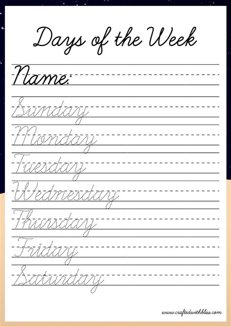 13 Pages Cursive Tracing Worksheet Alphabet Cursive Printable Days Of