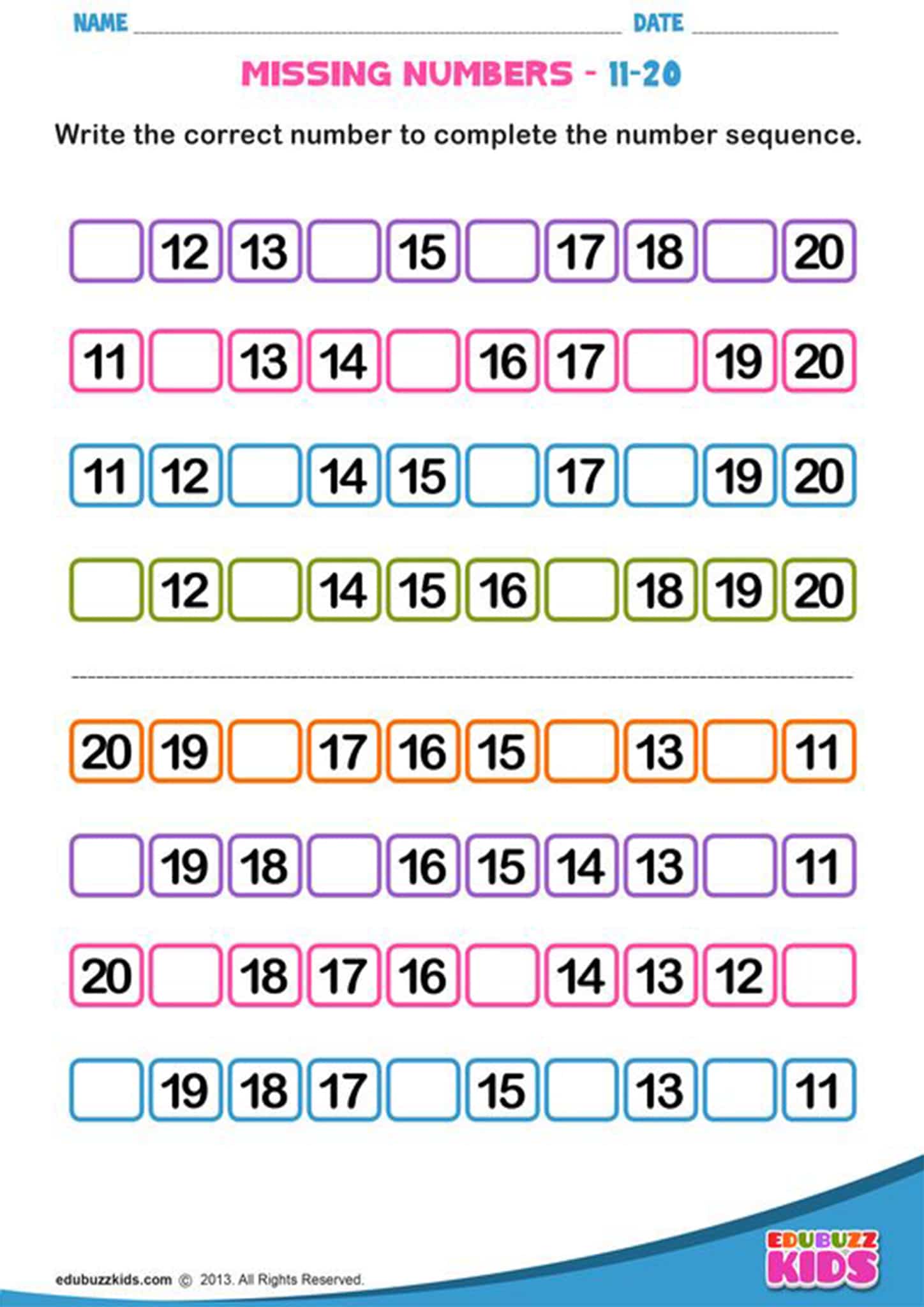 Kindergarten Missing Numbers Worksheet