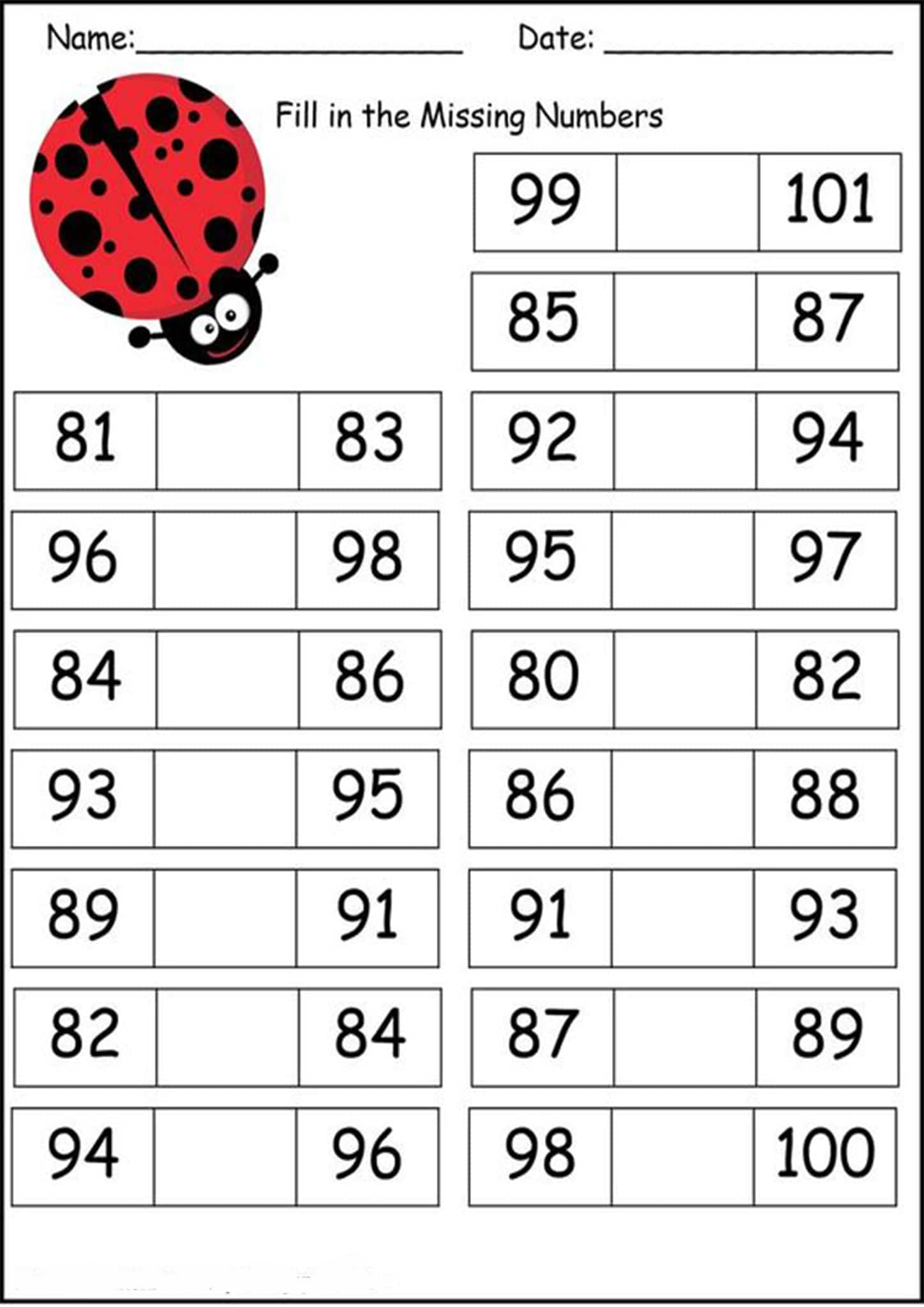 Free & Fun Missing Number Worksheets - Tulamama