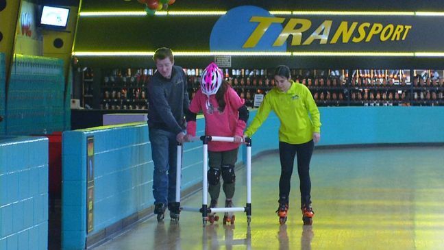 Tina-Marie tries out roller-skating at United Skates of America in East Providence. (WJAR)