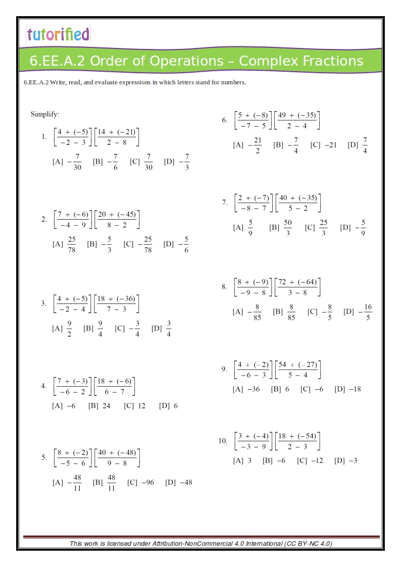 Ordering Rational Numbers Worksheet