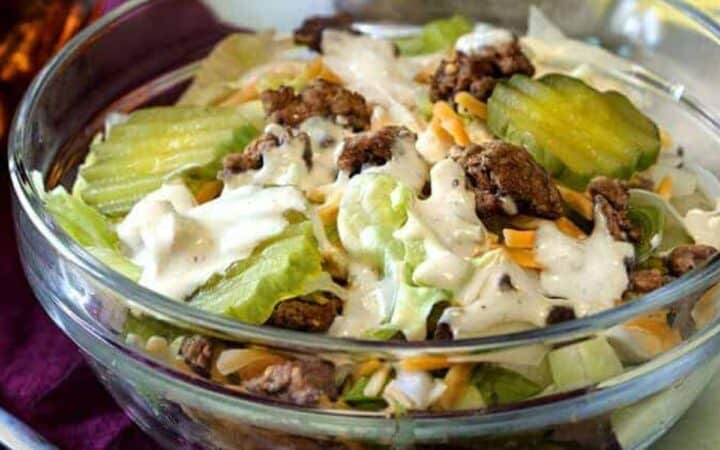 Big Mac Salad served in a glass bowl