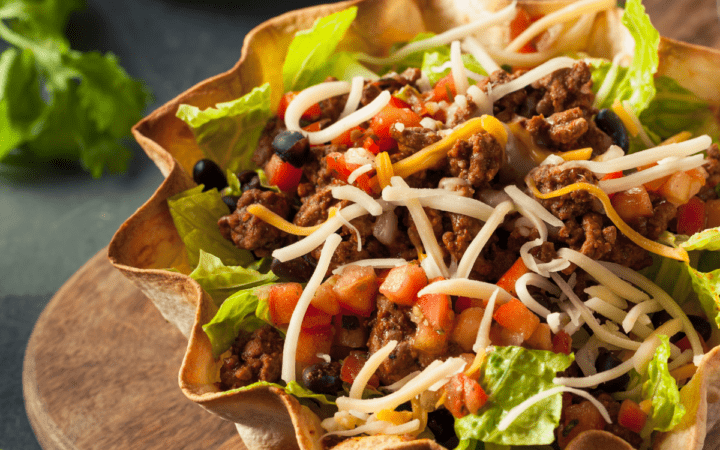 Taco Salad on a wooden serving platter