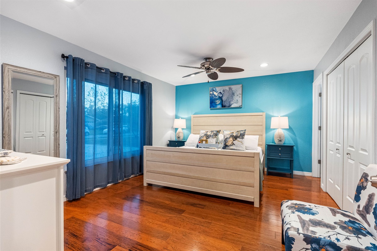 With its versatile layout, stunning decor, and thoughtfully designed features, this bedroom provides a comfortable and visually appealing space that is sure to meet the needs of any guest.