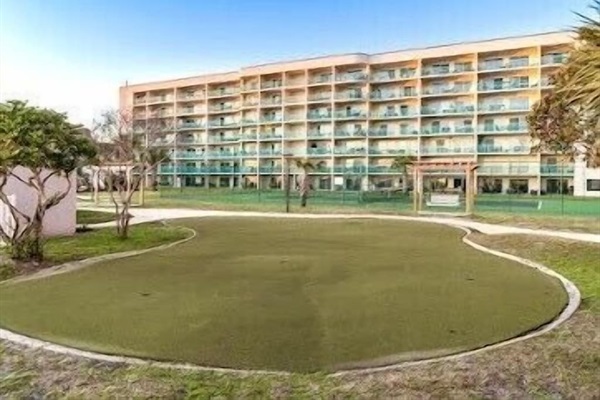 Looking back at our building from the putting green