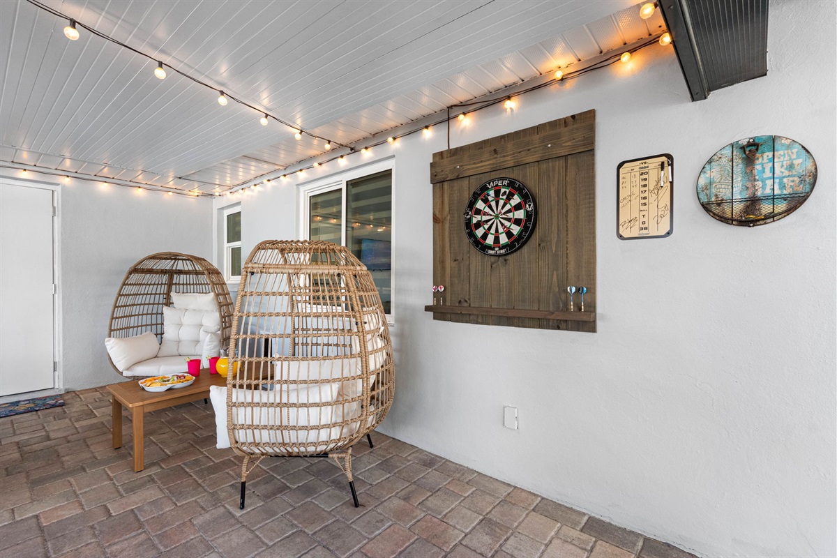 These basket chairs feature intricate woven designs and are an excellent choice for a more intimate setting or additional seating when hosting guests.