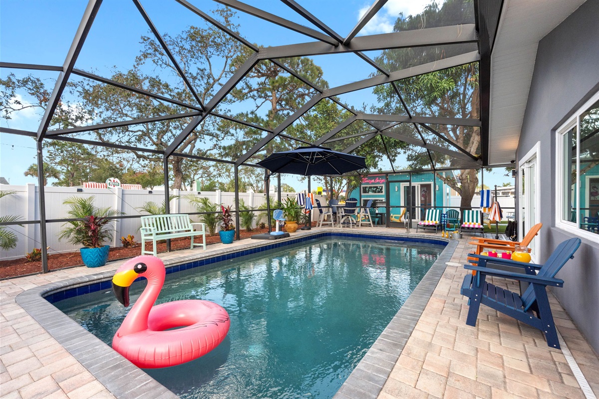 The pool's spacious layout is perfect for both fun-filled family swims and serene solo retreats.