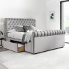 Deacon Grey Velvet Fabric 2 Drawer Sleigh Bed