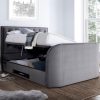 Lyon Grey Velvet Fabric Ottoman Electric Media TV Bed