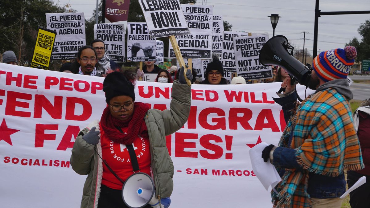 San Marcos locals and members of Palestine Solidarity San Marcos march through downtown, Monday, Jan. 20, San Marcos.