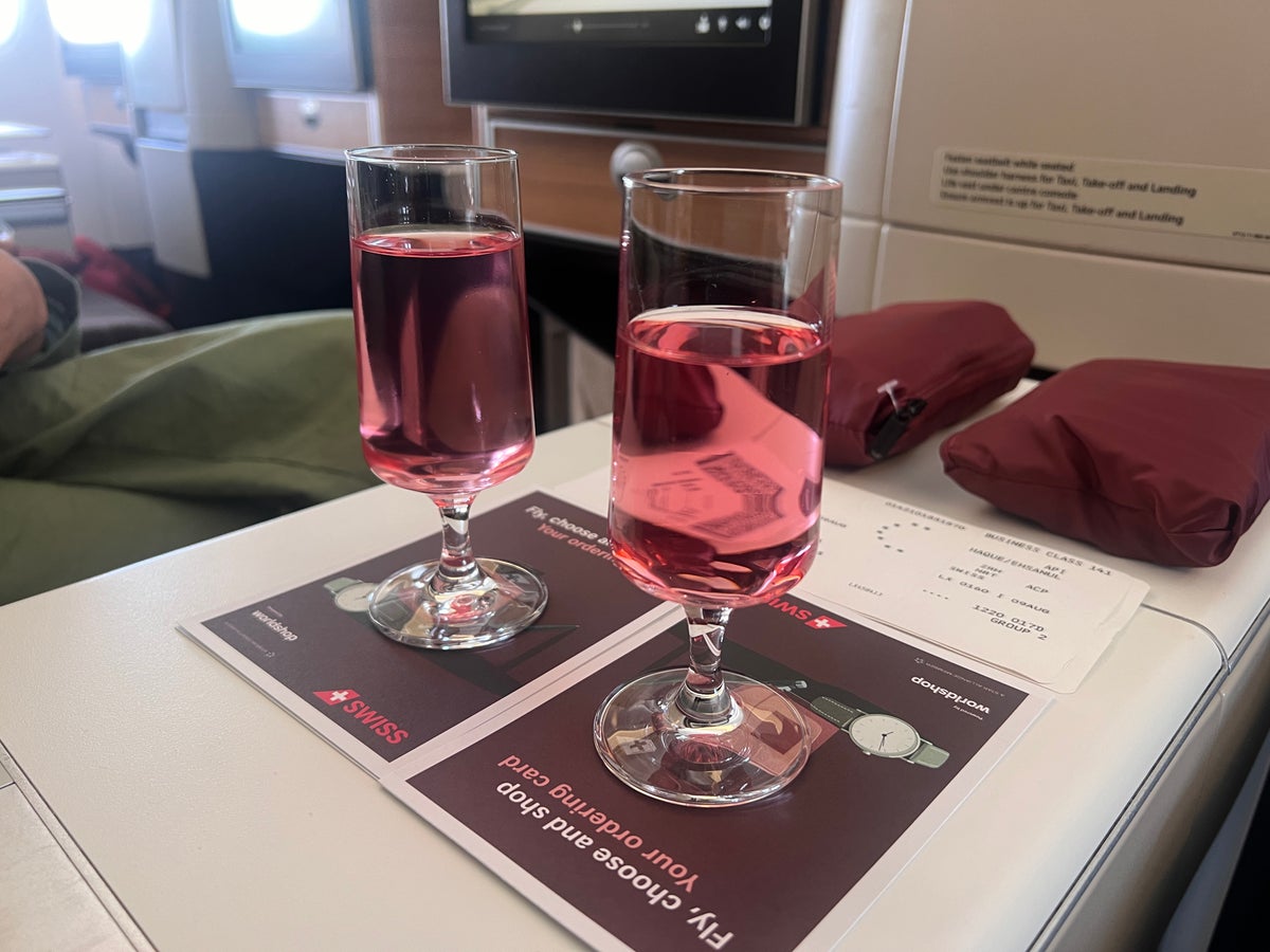 Swiss 777 business class welcome drinks