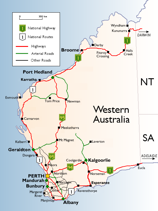 Road Map Of Western Australia With Distances