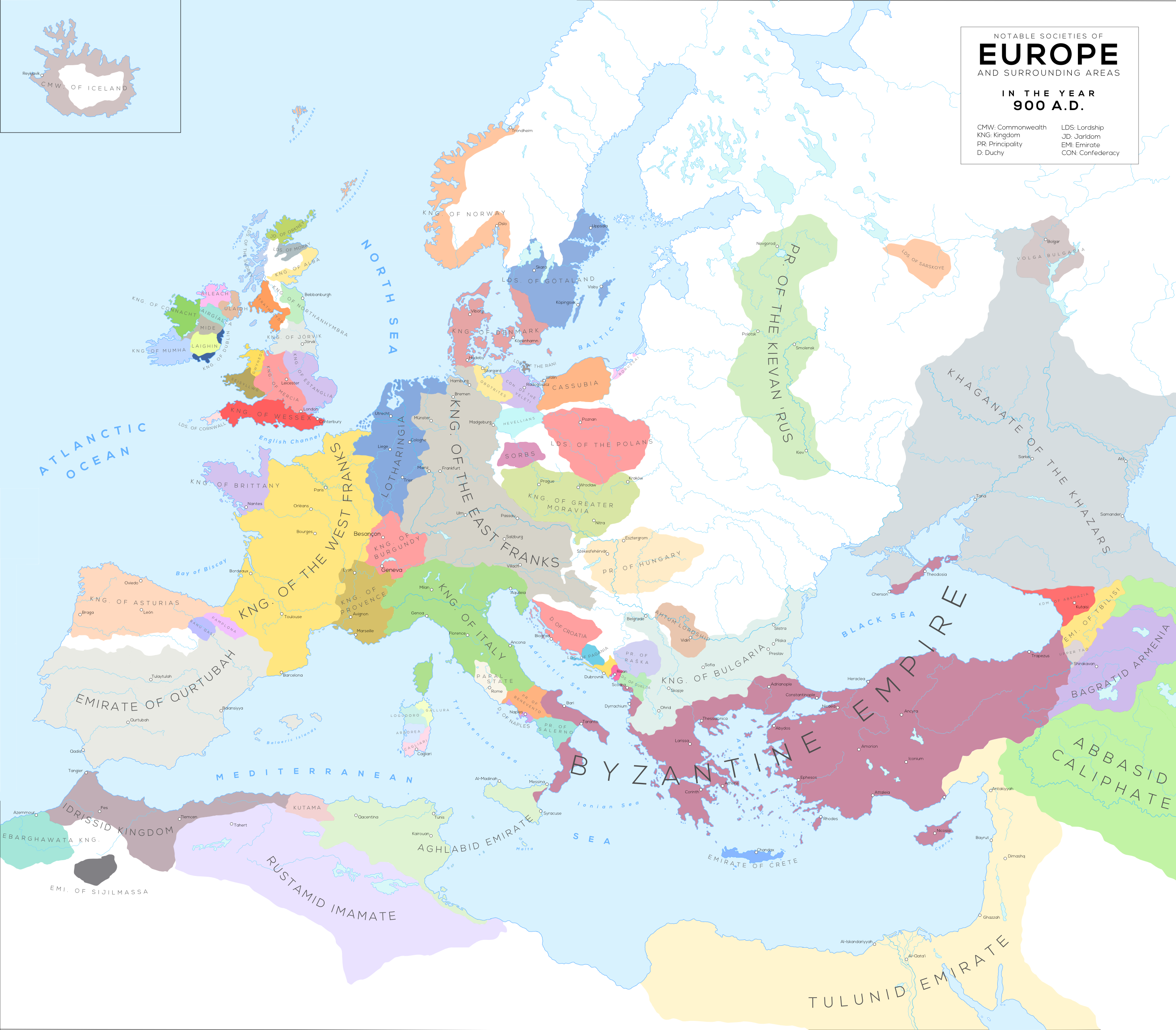 Map of Europe in 900, showing Great Moravia and its neighbors. © Toshko Vihrenski