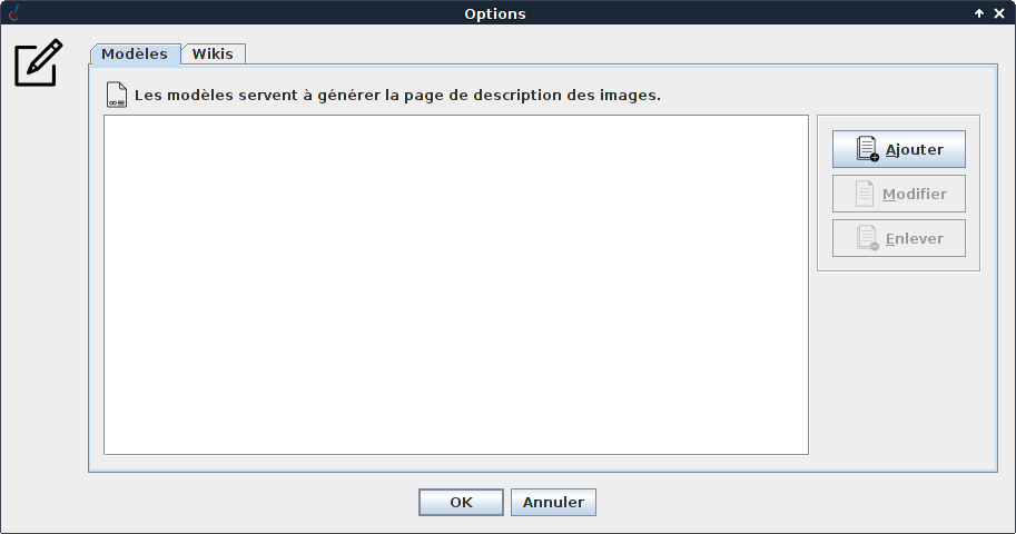 Écran de configuration des modèles.