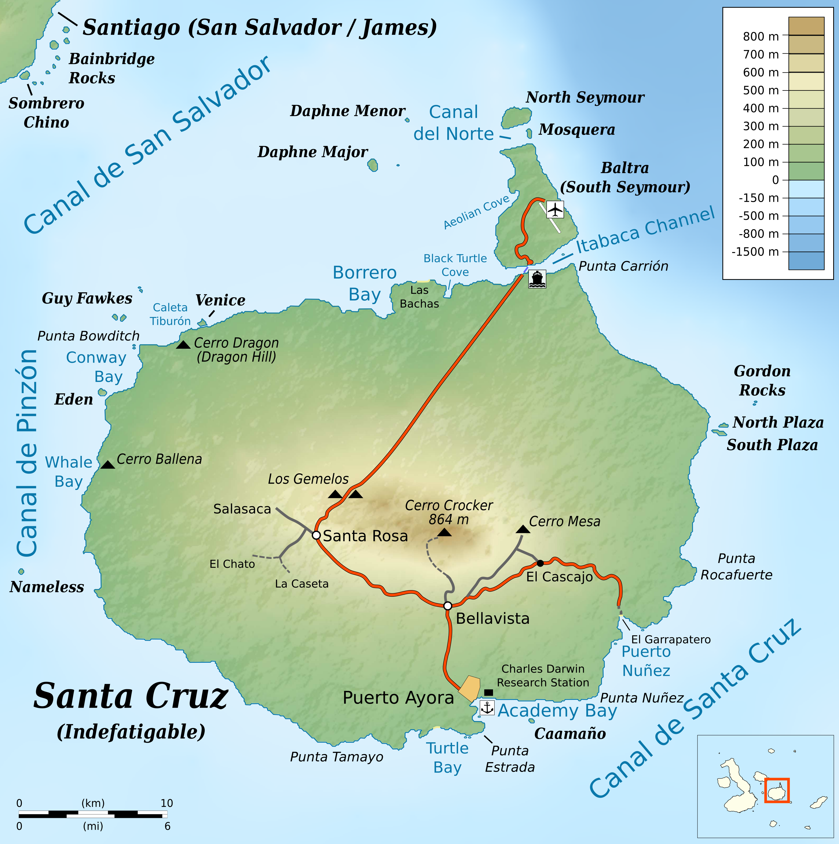 santa cruz island map File Santa Cruz Topographic Map En Png Wikipedia santa cruz island map