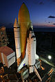 Sitting atop the mobile launcher platform, Space Shuttle Endeavour welcomes the dawn after arriving on Launch Pad 39B prior to being moved to Launch Pad 39A for mission STS-126.