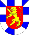 Arms of Homburg: Gules, a lion rampant or armed and langued azure a bordure componée azure and argent