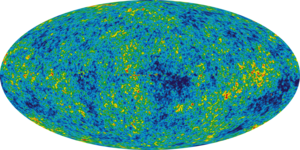 The Cosmic Microwave Background as seen by NASA's Wilkinson Microwave Anisotropy Probe. Projected from full-sky using the Mollweide projection.