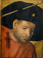 English: Crossbowman. Español: Un ballestero. Français : Tête d’un bourreau. Nederlands: Kruisboogschutter. circa 1550-1600.