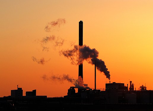 sunset over the factory of Bayer in Brünsbüttel, Schleswig-Holstein