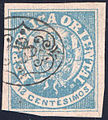 12 centesimos blue, 1864 issue, used by mute cancel from Montevideo, placed on the trip to Buenos Aires, Diaz type 5