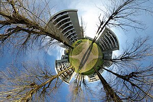 a spherical panorama projected using the stereographic projection