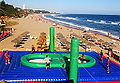 Bossaball : Overview of the arena. The white areas in the middle are the trampolines.