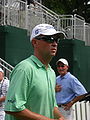 Davis Love III walking off the 15th green of the Congressional Country Club's Blue Course during the Earl Woods Memorial Pro-Am prior to the 2007 AT&T National tournament.