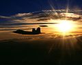 F/A-22 Raptor flies a training mission over the California nightskies.