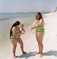 Two women and toddler in swimwear, Florida, 2005