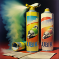 An image similar to the book cover of "Ubik" which has ads for a certain spray as a major trope in the book