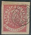 6 centesimos red, 1864 issue, used by mute cancel from Montevideo, placed on the trip to Buenos Aires, Diaz type 7