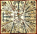 Codex Fejérváry-Mayer. Aztec vision of time and space, Xiuhtecuhtli in the center