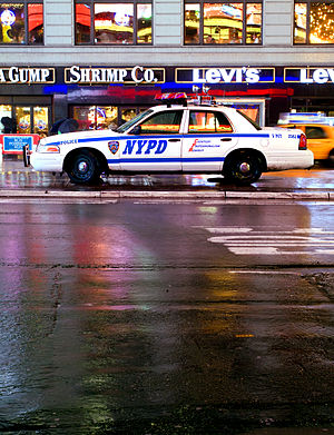 A N.Y.P.D. Crown Victoria parked on Times Square in New York City, United States of America.