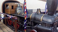 Diorama en la ex Estación de Ferrocarriles de Caldera que muestra el detalle de la Locomotora Copiapó a la llegada de la ciudad de Caldera.