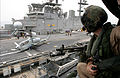 Aa helicopter prepares to land on the USS Kearsarge (LHD-3)