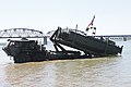 U.S. Army soldiers unload a Mk2 Bridge Erection Boat into the Missouri River