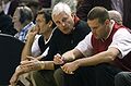 Coach Bob Knight (center) with his son Coach Pat Knight (right)