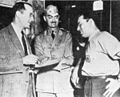 Robert Heinlein, L. Sprague de Camp, and Isaac Asimov, Philadelphia Navy Yard, 1944.