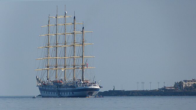 Large sailing ship seen off the coast of Sicily at Taormina