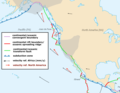 An eastern North Pacific exerpt, with additional arrows (red) showing movement relative to the North American plate