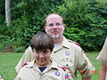 An Eagle Scout father and his son upon their return from the son's first week-long Boy Scout summer camp on July 27, 2002. The son later became an Eagle Scout too.