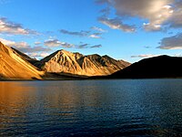 Pangong tso (India/China), highest salt water lake in the world.