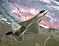 An F/A-22 Raptor flies a training mission over California.