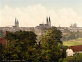 Blick von Nordosten auf Halberstadt (vor 1900), mit den Hauptkirchen Martinikirche (links), Dom und Liebfrauenkirche