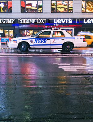 A N.Y.P.D. Crown Victoria parked on Times Square in New York City, United States of America.