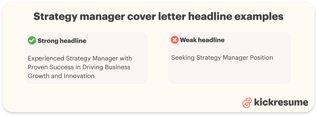 Strategy manager cover letter headline examples