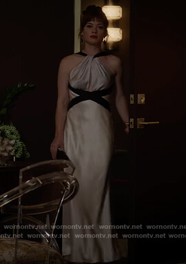 Lisa’s satin halterneck gown on What/If